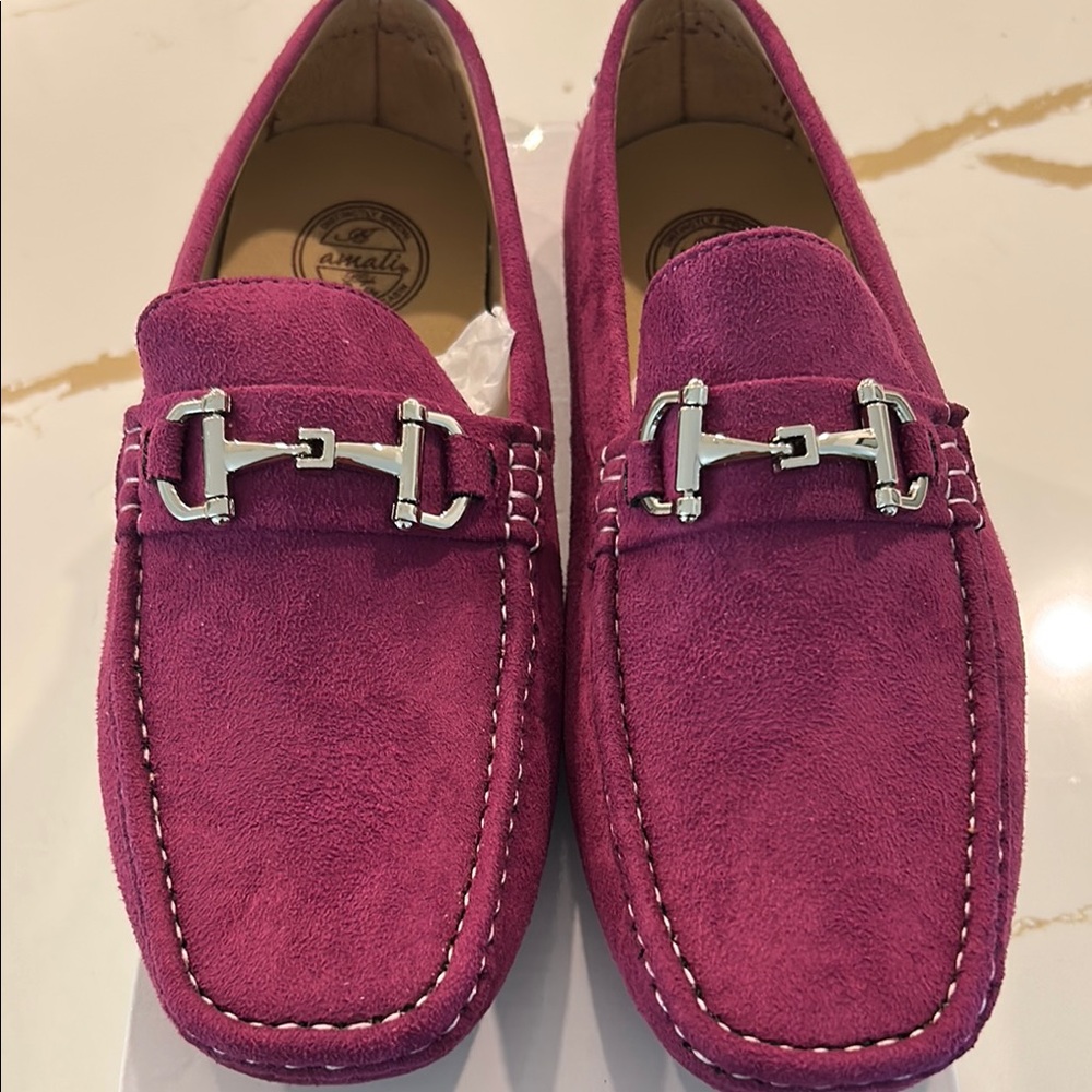 Suede Loafers with Silver Buckle